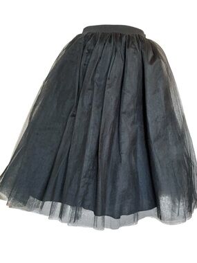 Classic Black Tulle Full A-Line Skirt; 6 Layers of Tulle, Elastic Waist. M